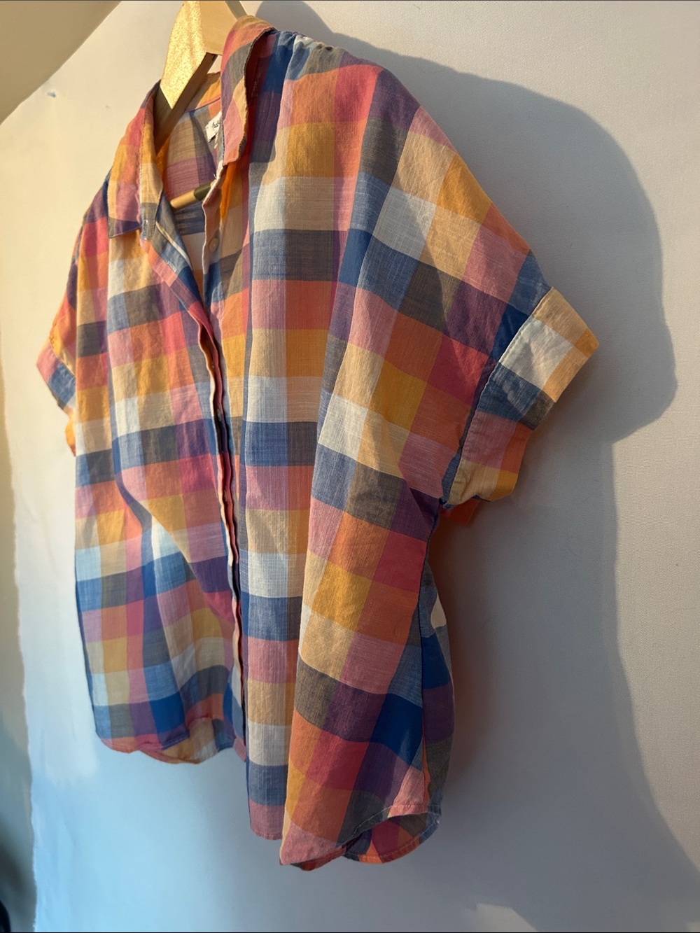 Madewell Plaid Short-Sleeve Button-Front Shirt - Blue, Pink, Yellow, White - Picture 3 of 4